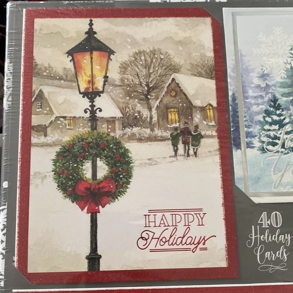 NEW SEALED BOX SET 40 Holiday Christmas Cards Self-Sealing Envelopes & Stickers